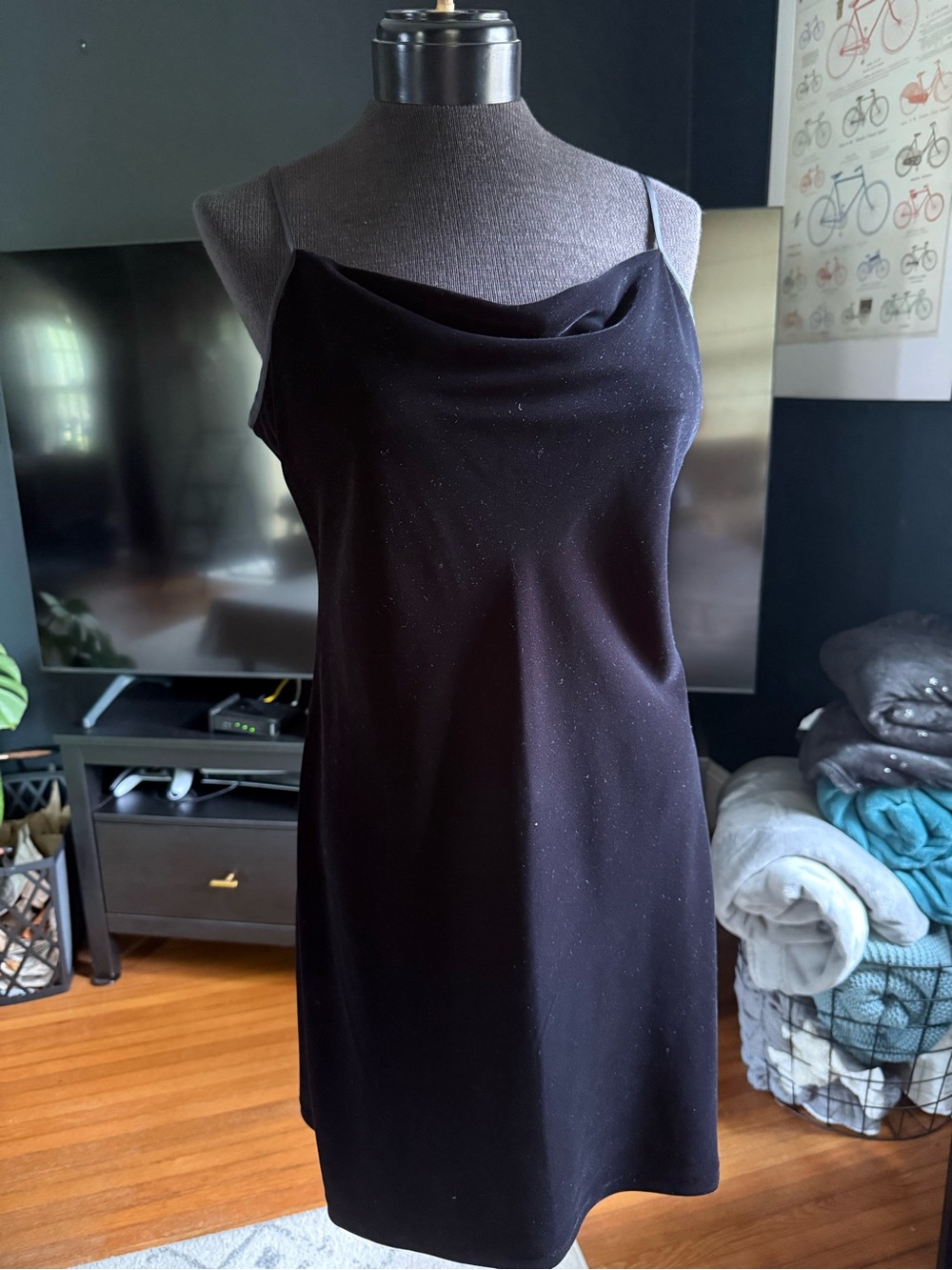 Velvet Black Slip Dress with Cowl Neck - Elegant Women's Evening Dress